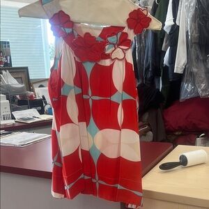 Red and White Floral Dress